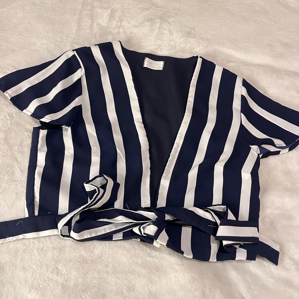 Stripe surplice wrap top